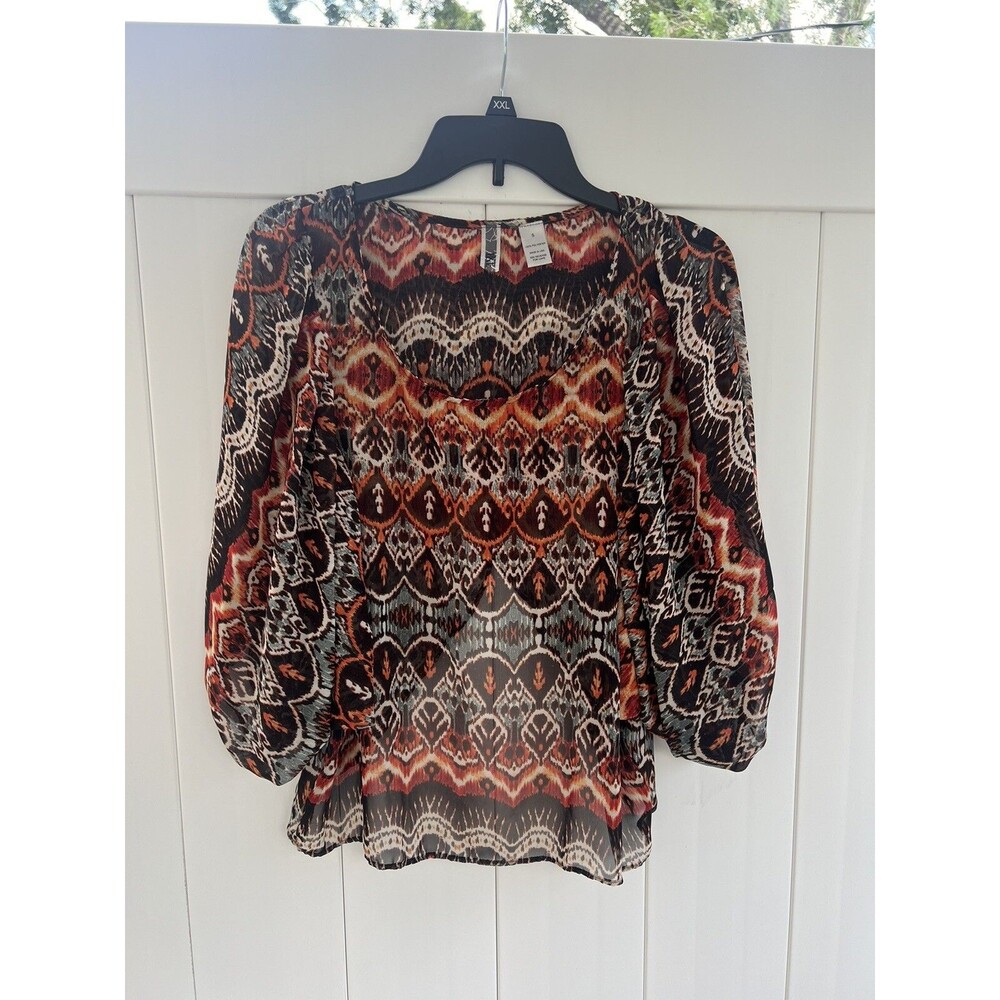 BKE Womens Sheer Boho Top Open Back Western Sz Small